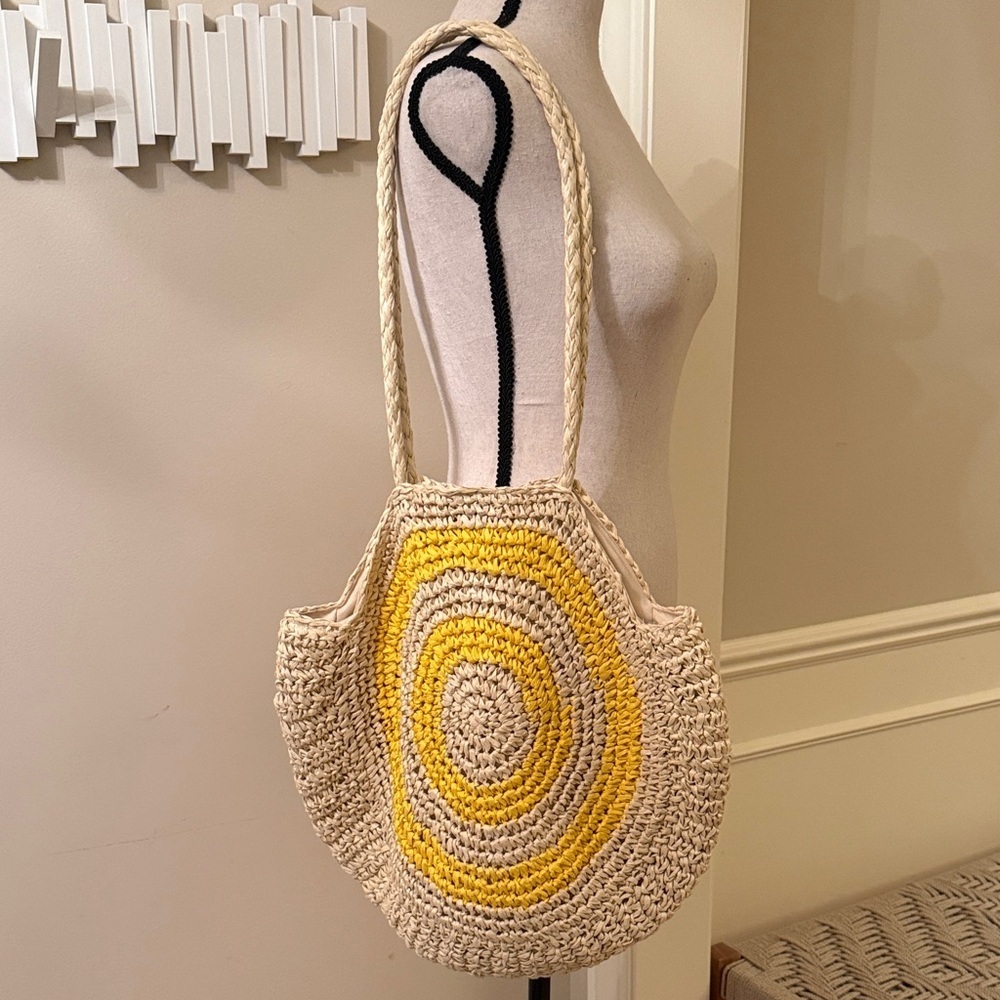 Woven Circle Beach Vacation Shoulder Tote Bag Purse Yellow
